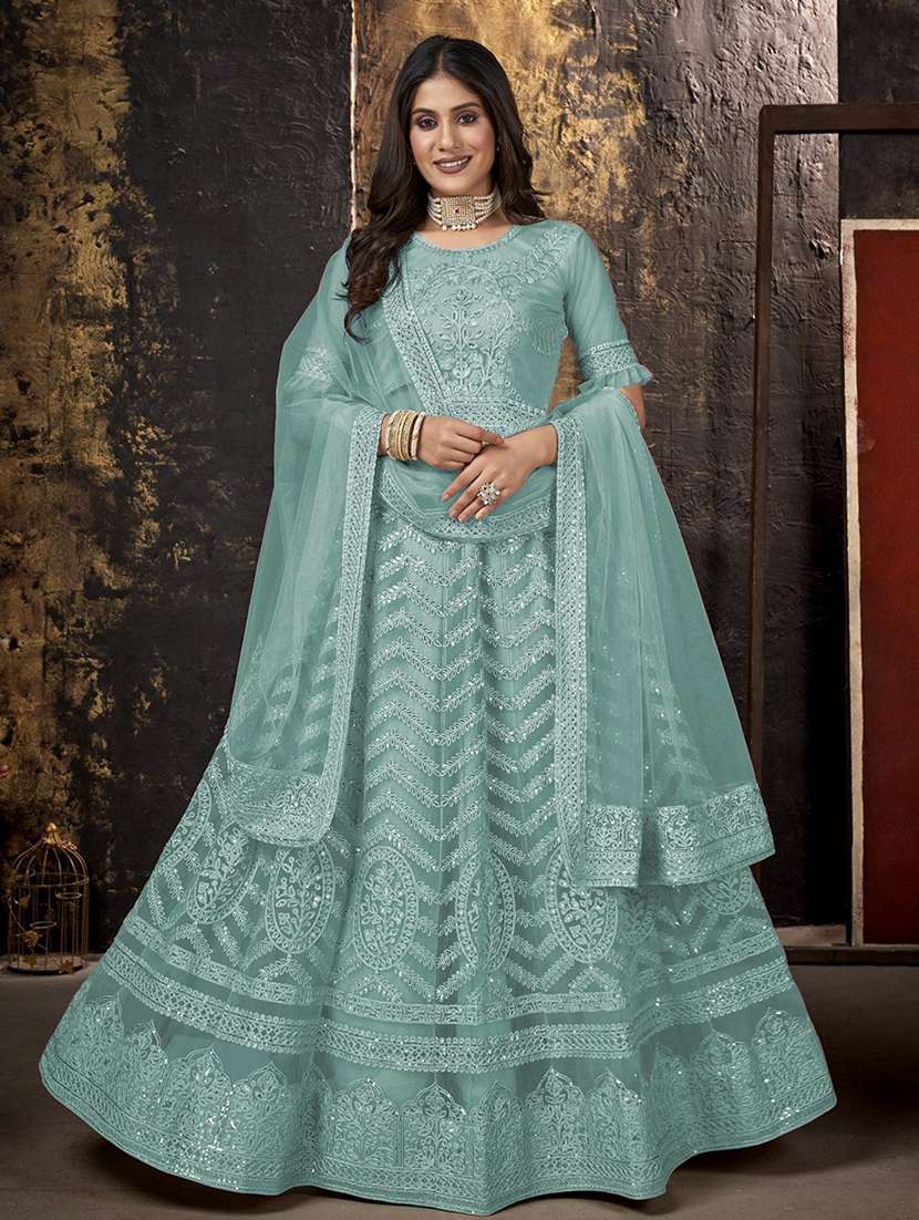 women embroidered fit & flare gown with dupatta - 22041371 - Zoom Image - 0