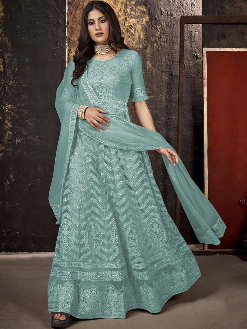 women embroidered fit & flare gown with dupatta - 22041371 - Standard Image - 3