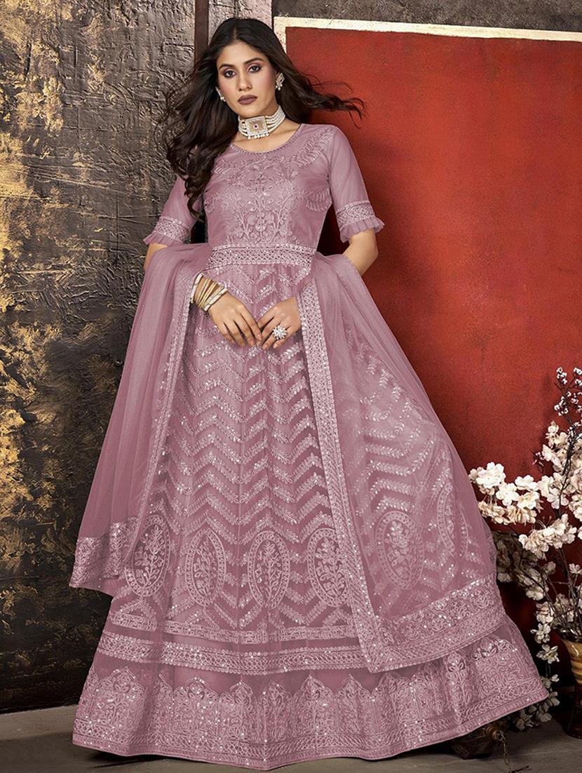 women embroidered fit & flare gown with dupatta