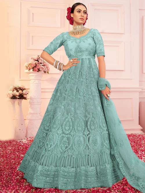 women embroidered fit & flare gown with dupatta - 22041373 -  Standard Image - 0