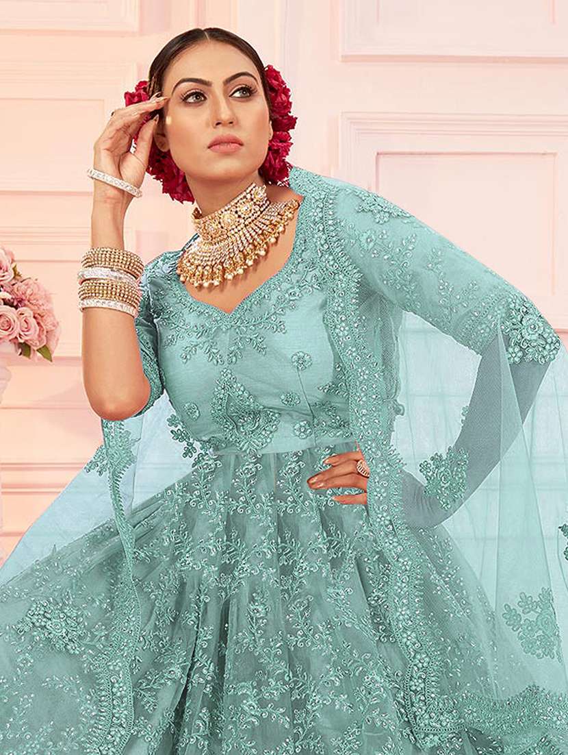women embroidered fit & flare gown with dupatta - 22041373 - Standard Image - 3