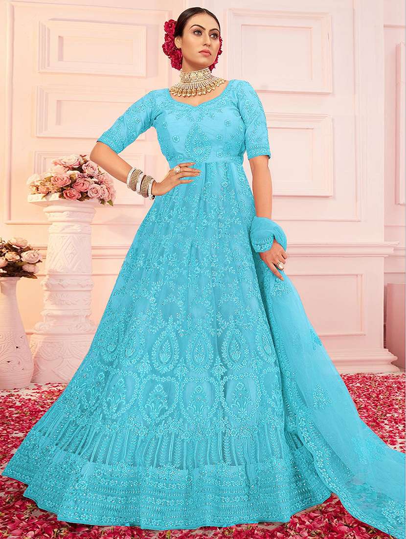 women embroidered fit & flare gown with dupatta - 22041375 - Zoom Image - 0