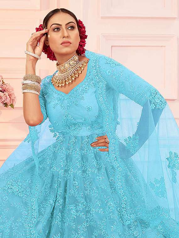 women embroidered fit & flare gown with dupatta - 22041375 - Standard Image - 3