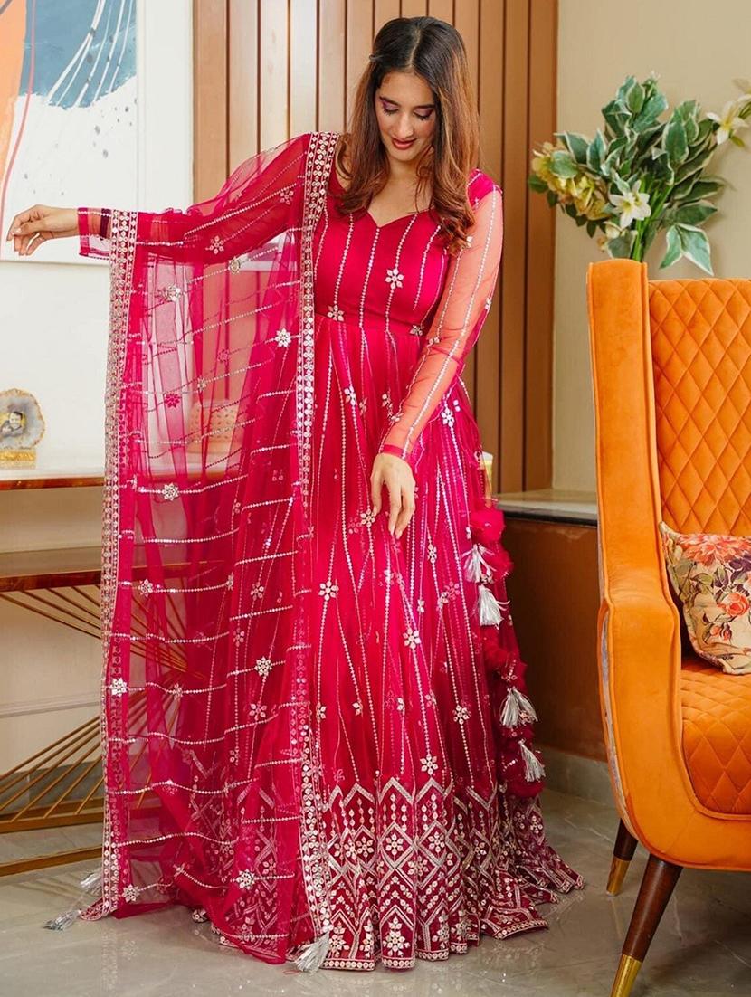 women embroidered fit & flare gown with dupatta - 22041377 -  Zoom Image - 0
