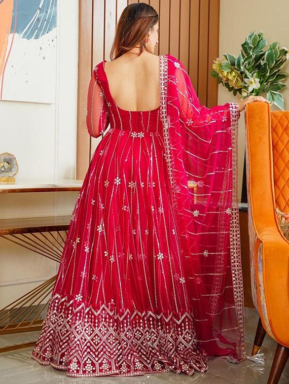 women embroidered fit & flare gown with dupatta - 22041377 - Standard Image - 3