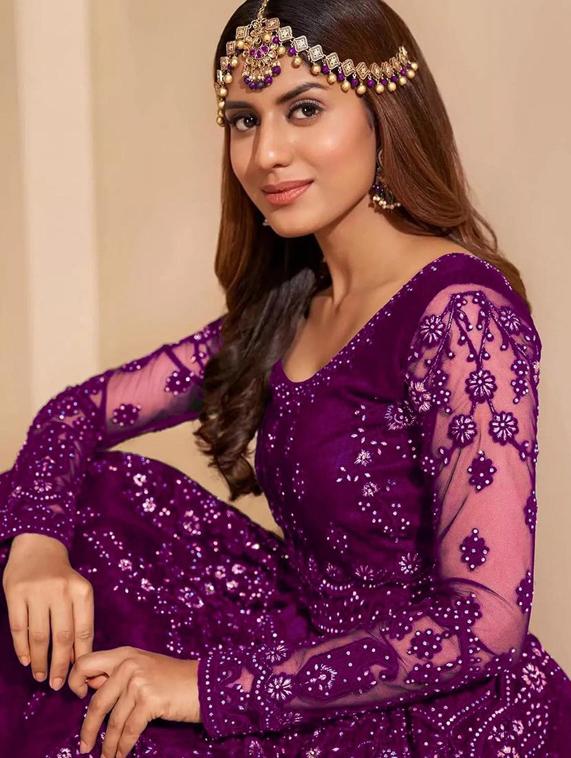women embroidered fit & flare gown with dupatta - 22041385 - Standard Image - 3