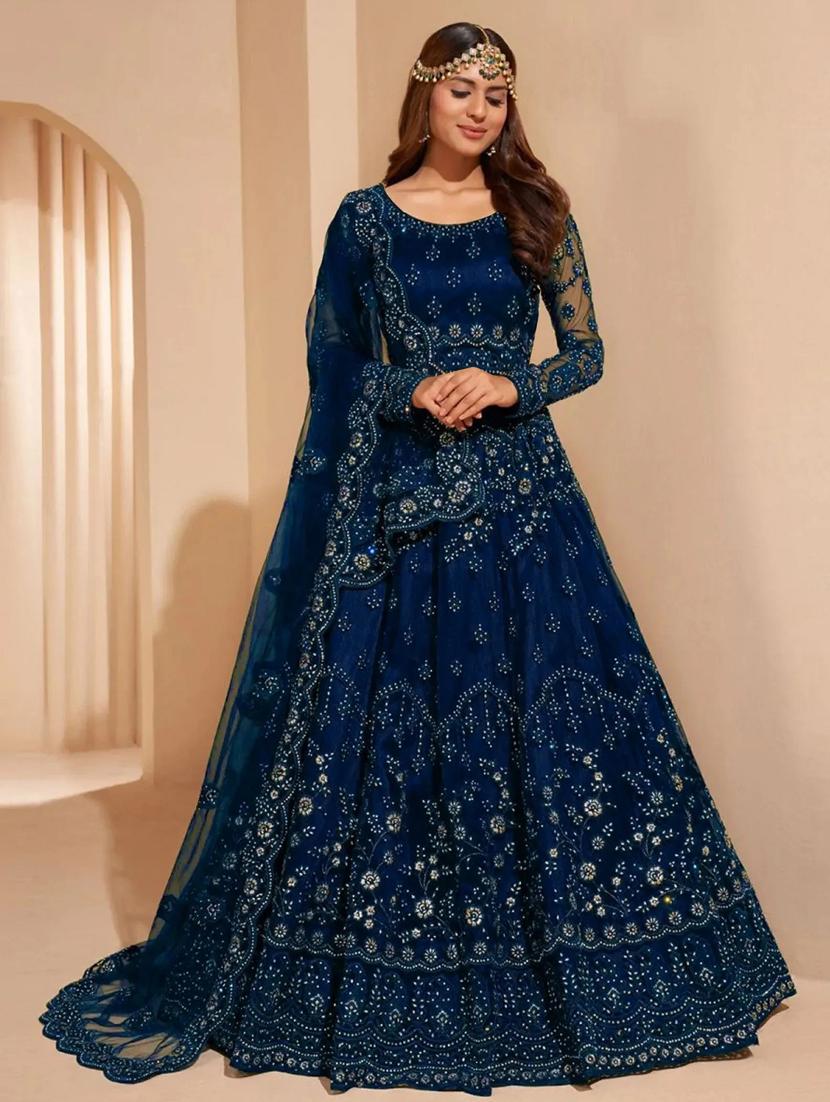 women embroidered fit & flare gown with dupatta - 22041386 - Zoom Image - 0