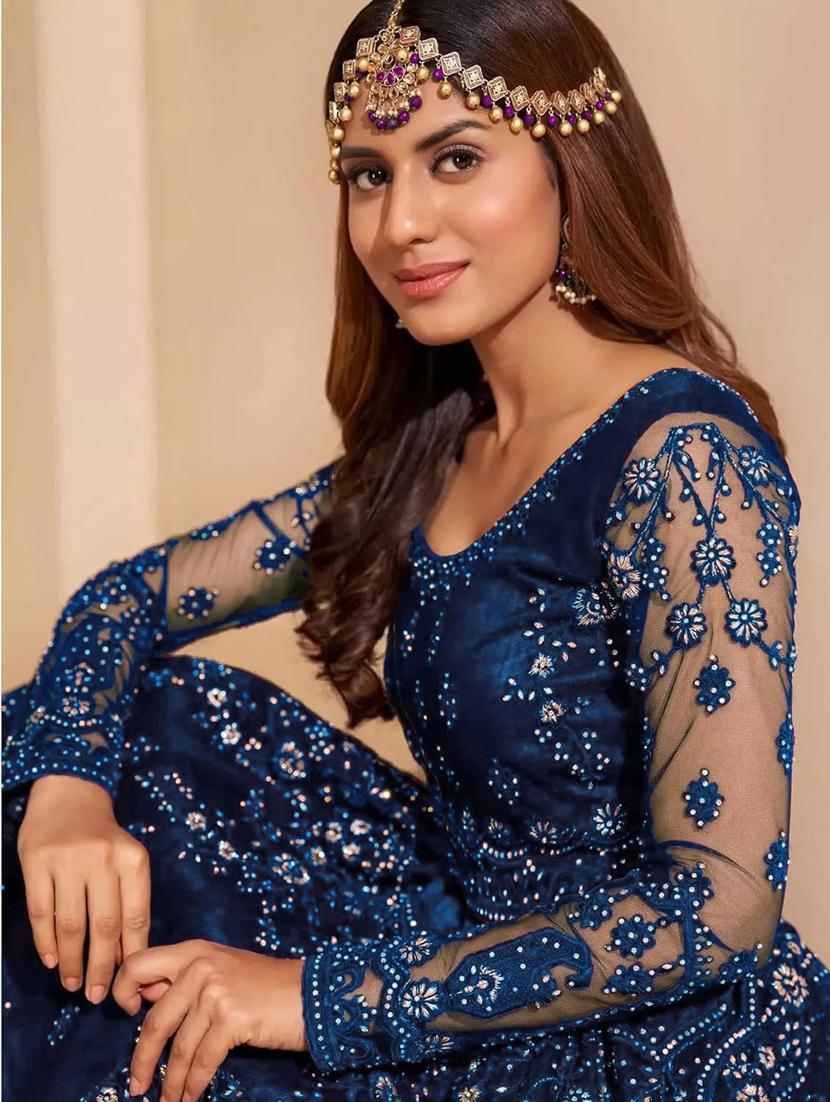 women embroidered fit & flare gown with dupatta - 22041386 - Standard Image - 3