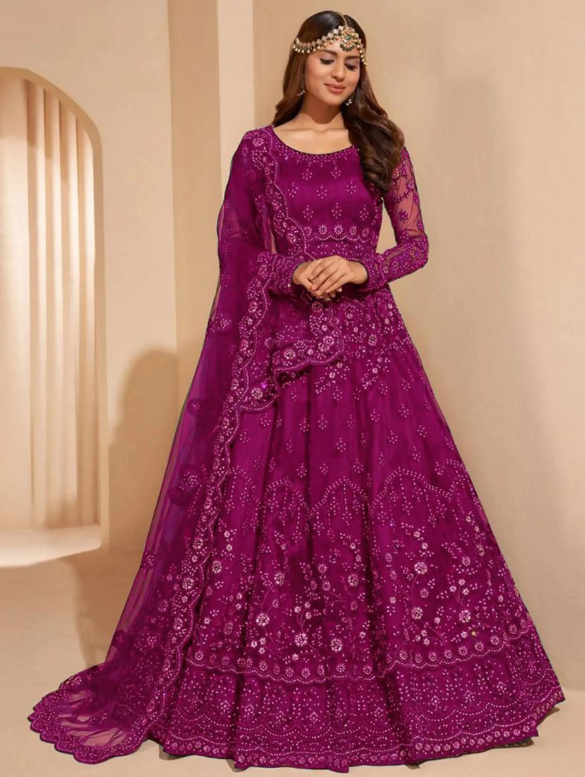 women embroidered fit & flare gown with dupatta - 22041387 - Zoom Image - 0