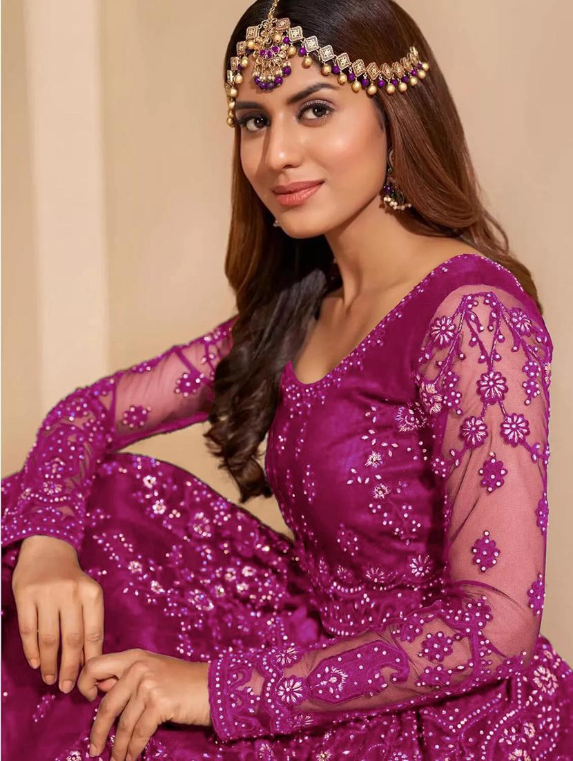 women embroidered fit & flare gown with dupatta - 22041387 - Standard Image - 3