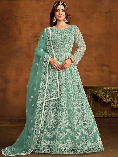 women embroidered fit & flare gown with dupatta - 22041389 -  Standard Image - 0