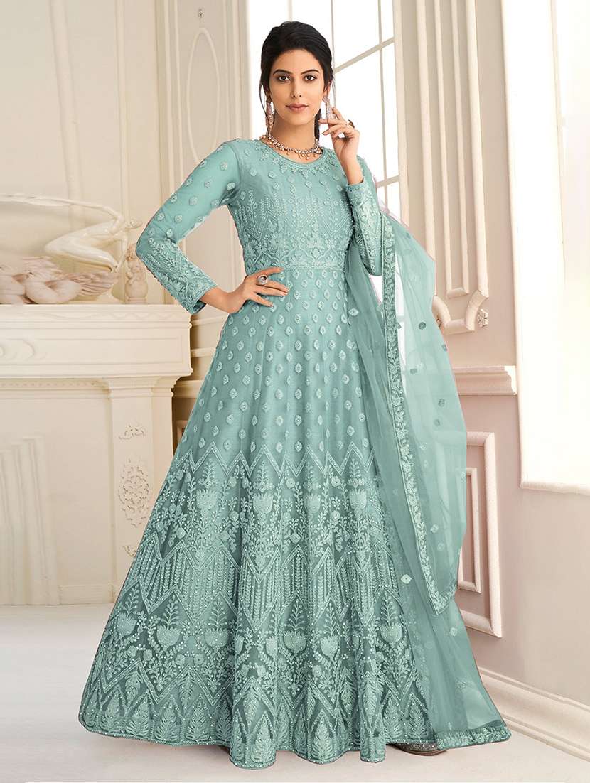 women embroidered fit & flare gown with dupatta