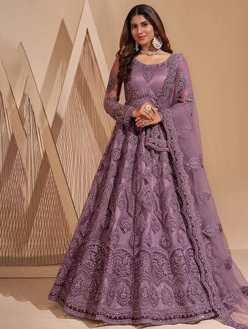 women embroidered fit & flare gown with dupatta - 22041393 - Standard Image - 0
