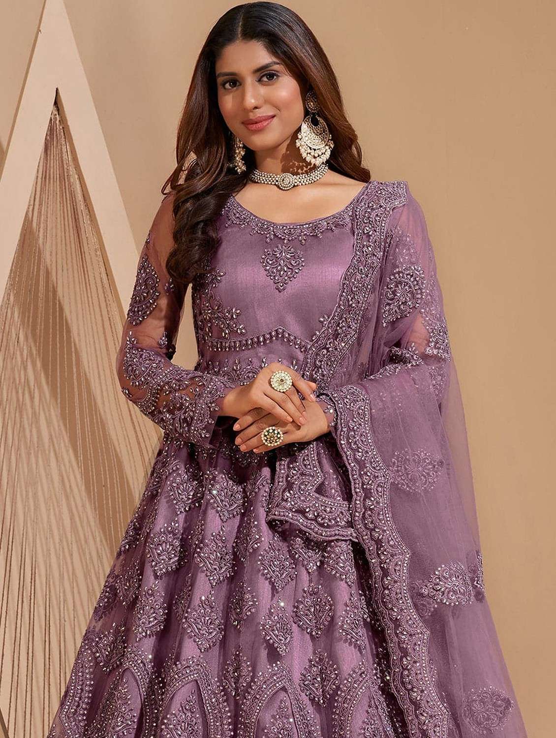 women embroidered fit & flare gown with dupatta - 22041393 - Standard Image - 3