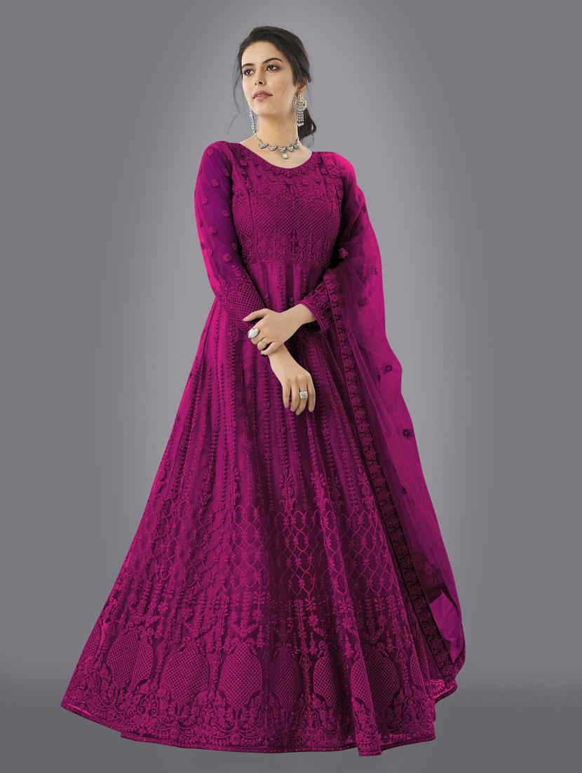 women embroidered fit & flare gown with dupatta - 22041400 -  Zoom Image - 0