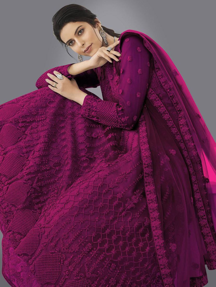 women embroidered fit & flare gown with dupatta - 22041400 - Standard Image - 3