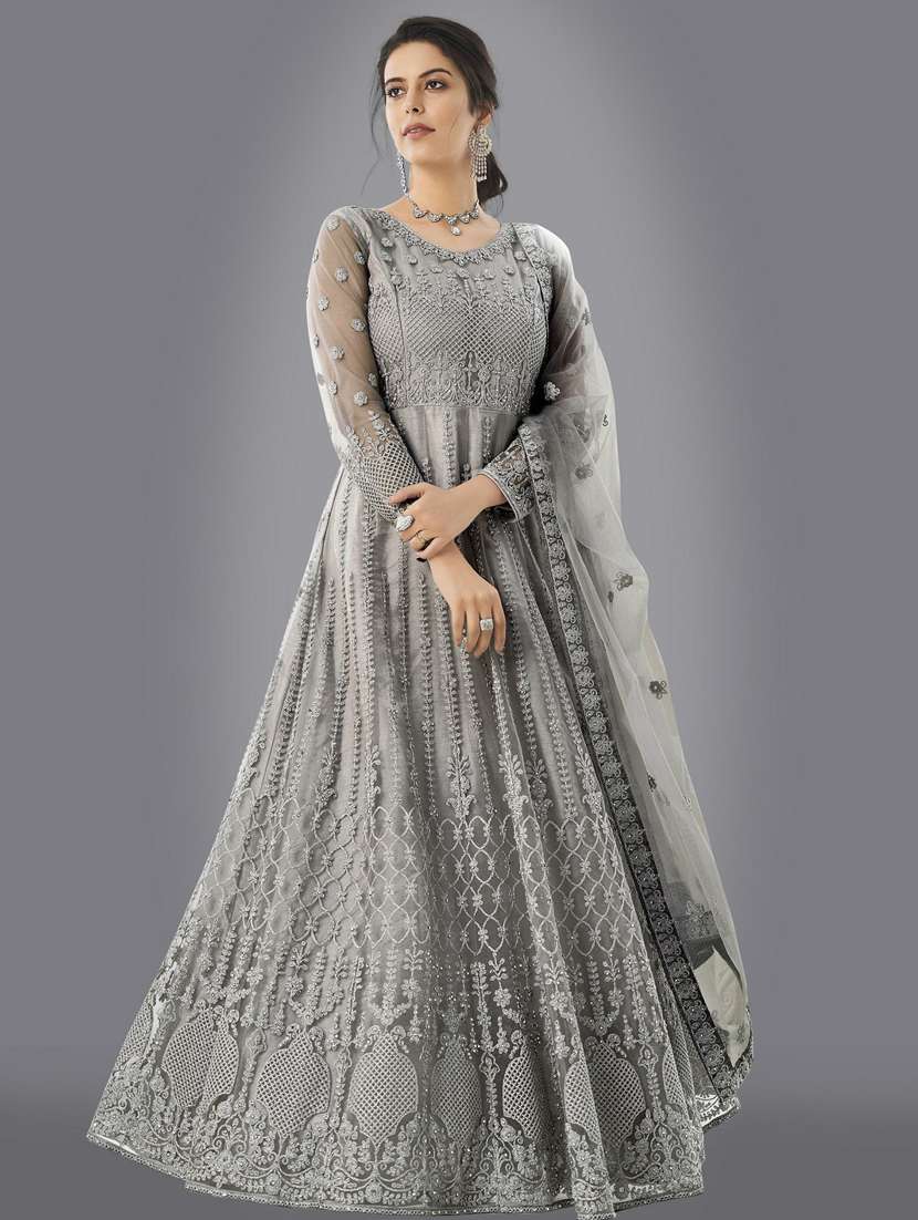 women embroidered fit & flare gown with dupatta