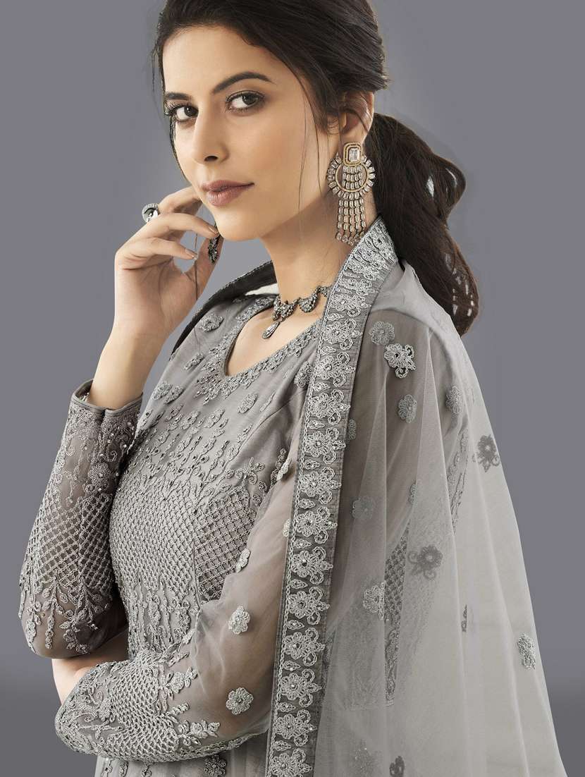 women embroidered fit & flare gown with dupatta - 22041401 -  Standard Image - 3