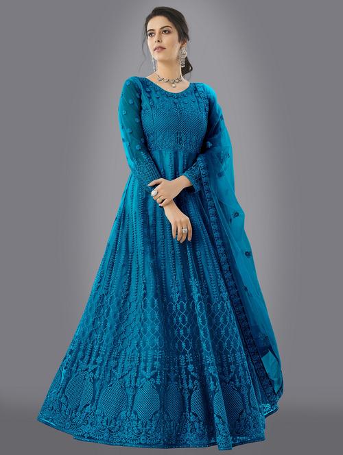women embroidered fit & flare gown with dupatta - 22041402 - Standard Image - 0