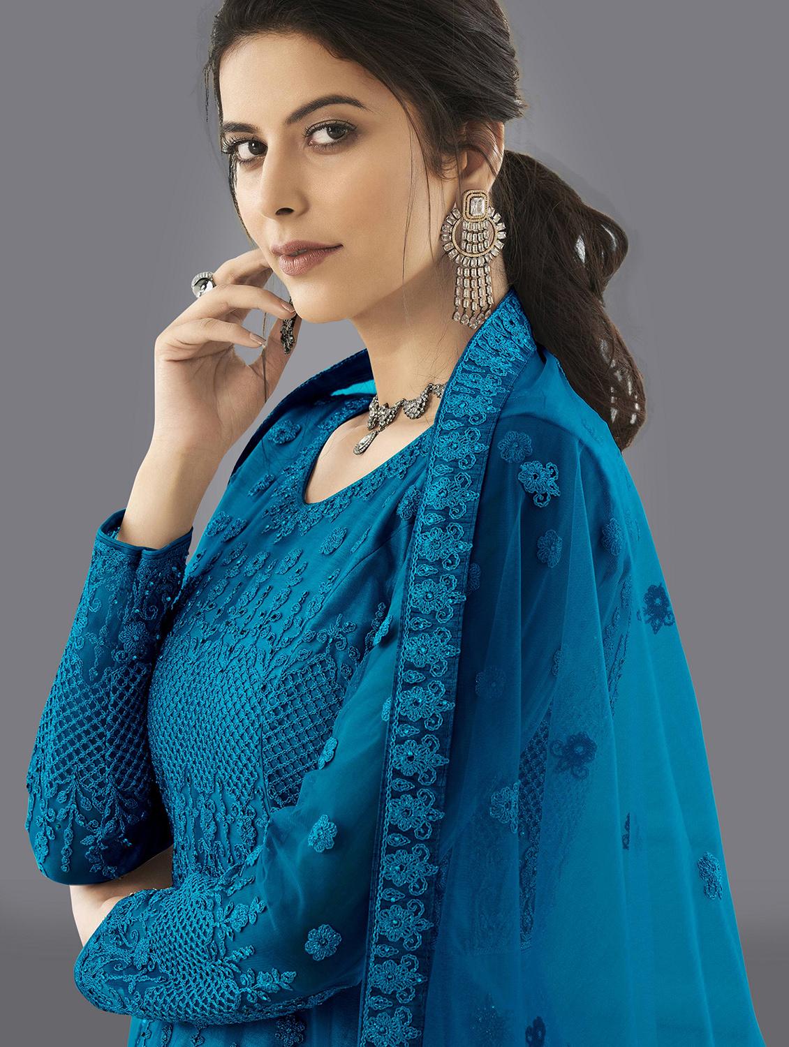 women embroidered fit & flare gown with dupatta - 22041402 - Standard Image - 3