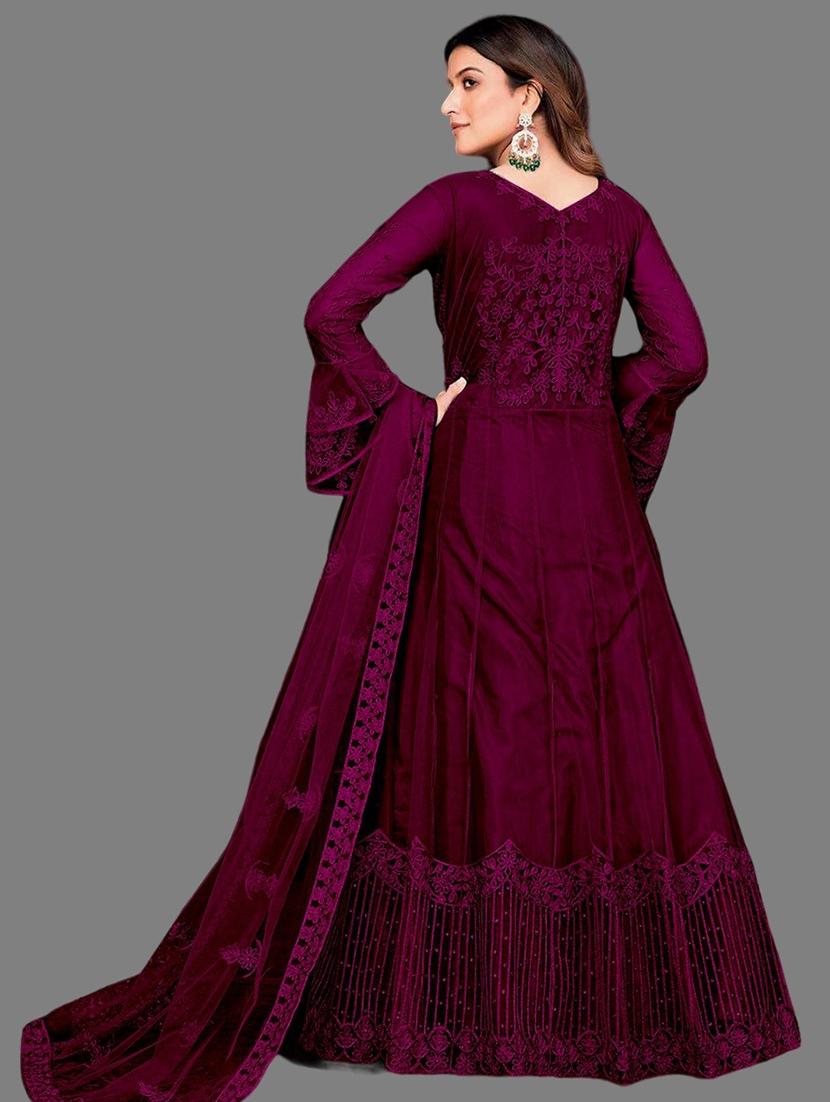 women embroidered fit & flare gown with dupatta - 22041403 - Standard Image - 3