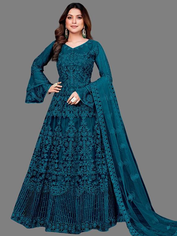 women embroidered fit & flare gown with dupatta - 22041405 -  Zoom Image - 0