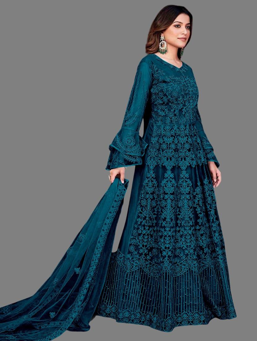 women embroidered fit & flare gown with dupatta - 22041405 - Standard Image - 3