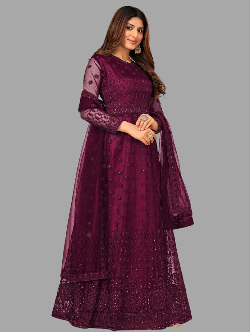 women embroidered fit & flare gown with dupatta - 22041406 -  Zoom Image - 0