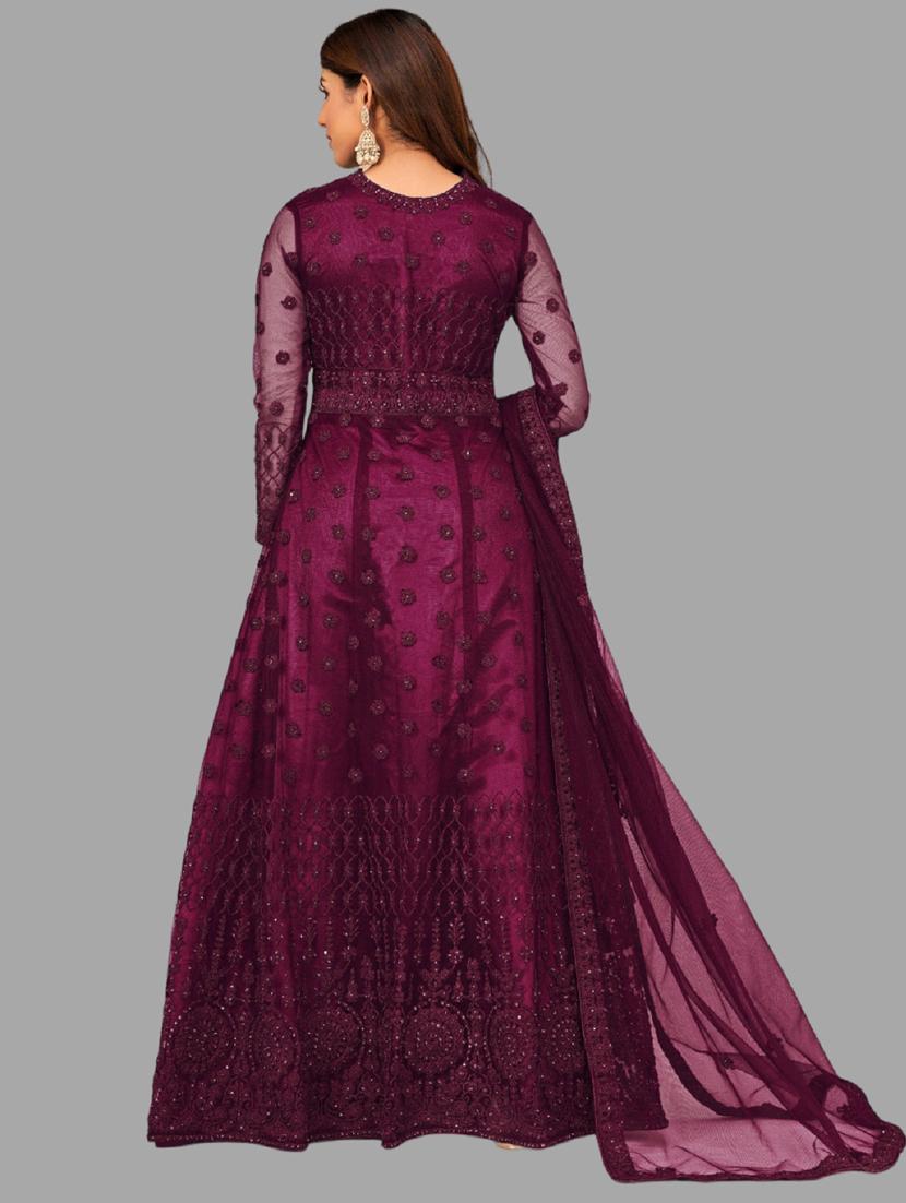 women embroidered fit & flare gown with dupatta - 22041406 - Standard Image - 3