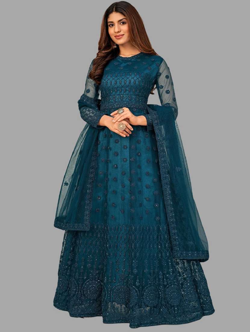 women solid with work long sleeve fit & flare gown - 22041407 - Zoom Image - 0