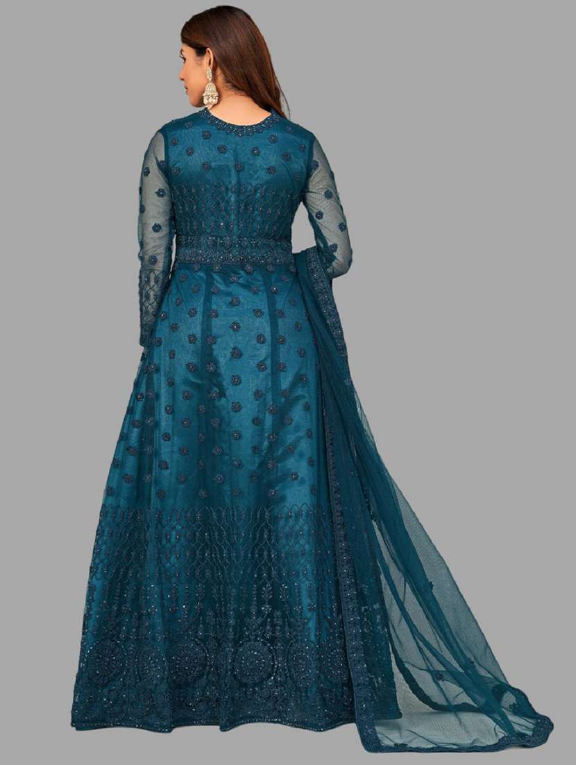 women solid with work long sleeve fit & flare gown - 22041407 - Standard Image - 3