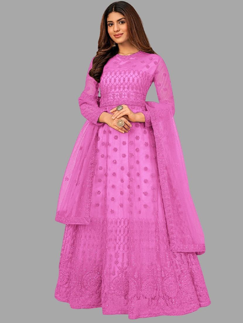 women embroidered fit & flare gown with dupatta - 22041408 - Zoom Image - 0