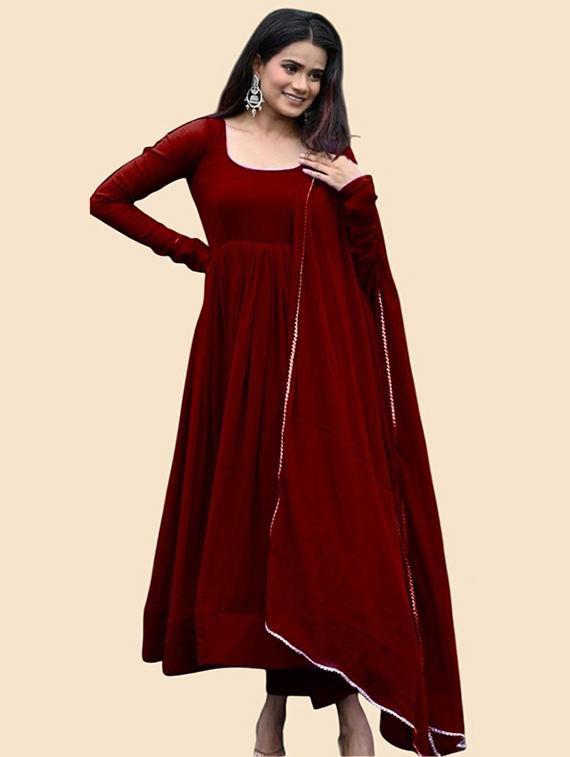 maroon georgette fit & flare gown - 22041412 - Zoom Image - 0