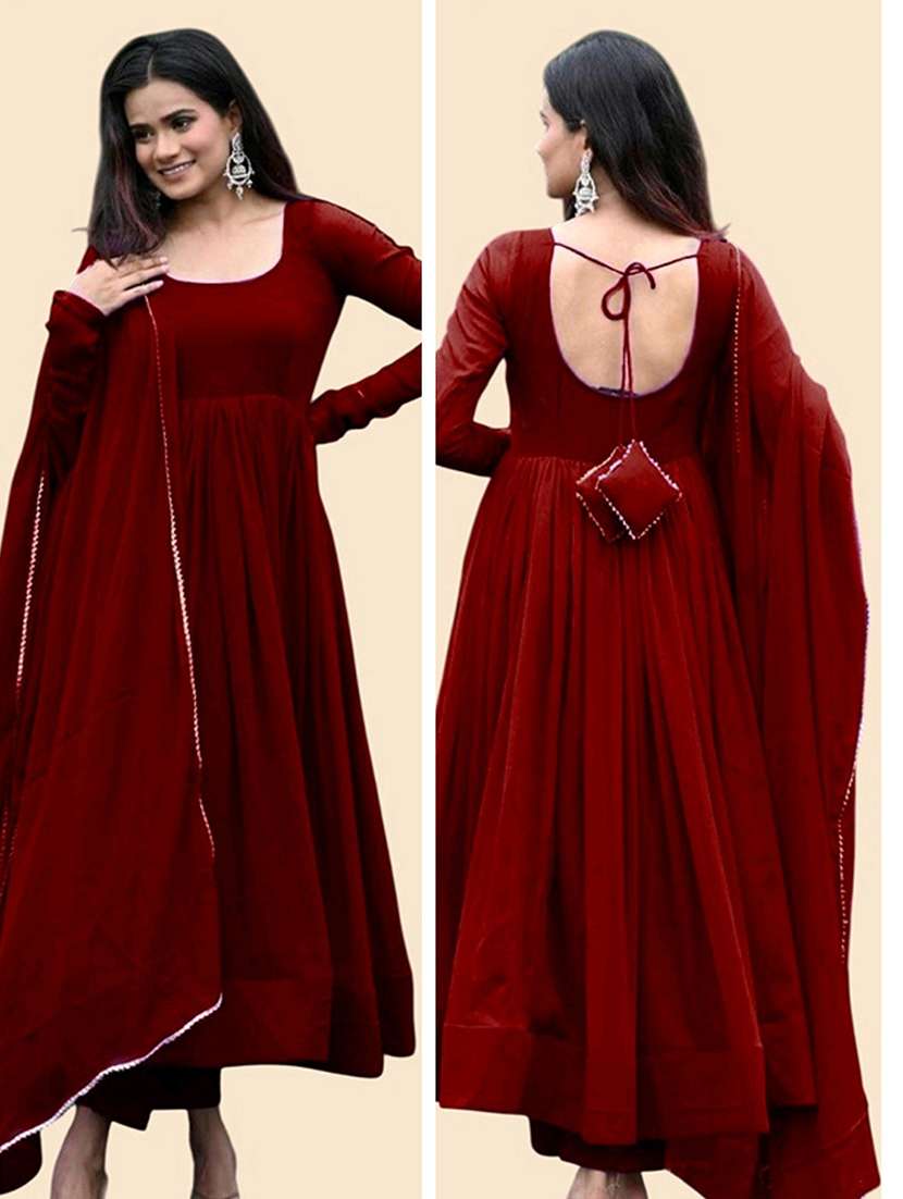 maroon georgette fit & flare gown - 22041412 - Standard Image - 3