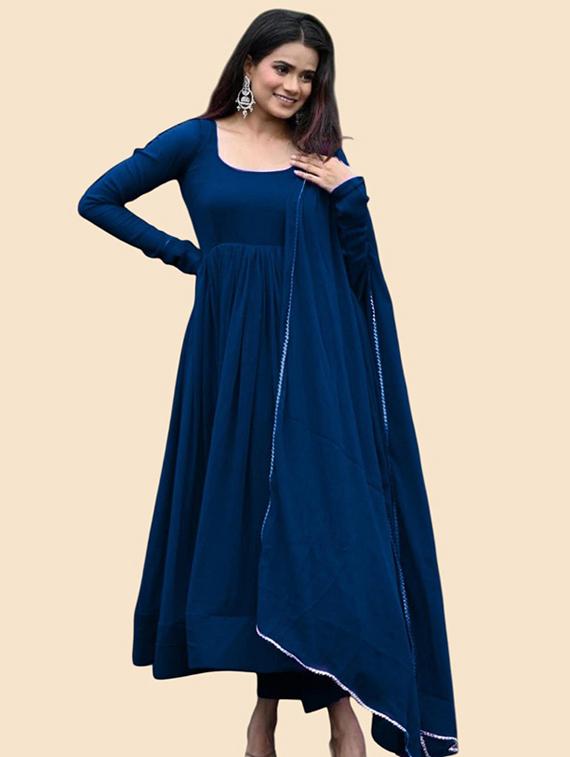 teal georgette fit & flare gown