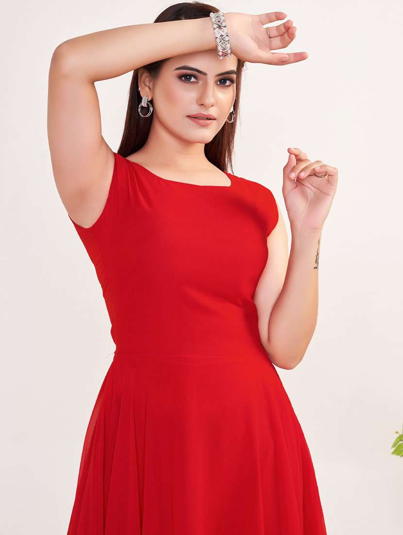 women solid sleeveless fit & flare stitched gown - 22041414 -  Standard Image - 5