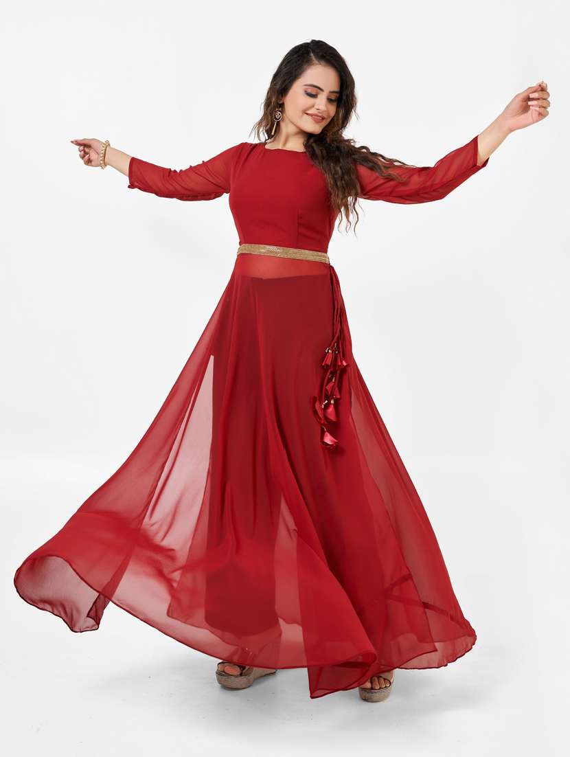 women solid three quarter sleeve flared kurta - 22041415 -  Standard Image - 3