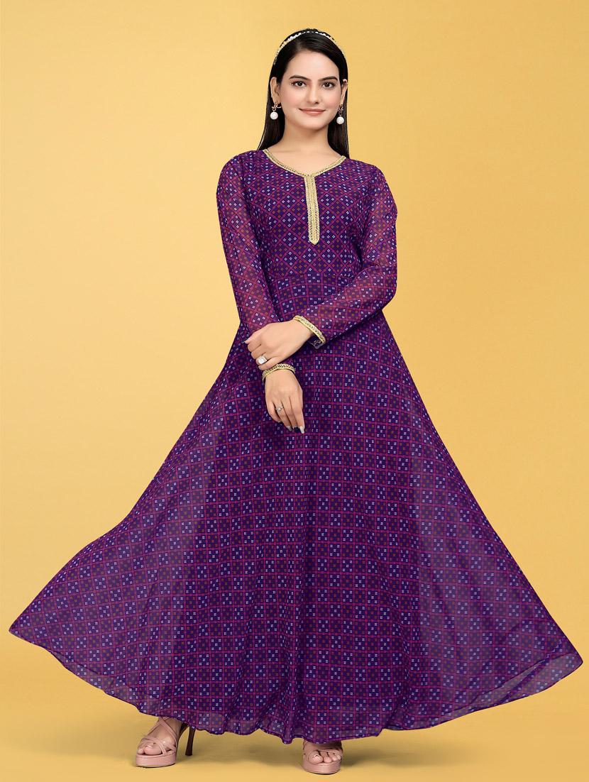 women printed long sleeve fit & flare gown  - 22041416 -  Zoom Image - 0