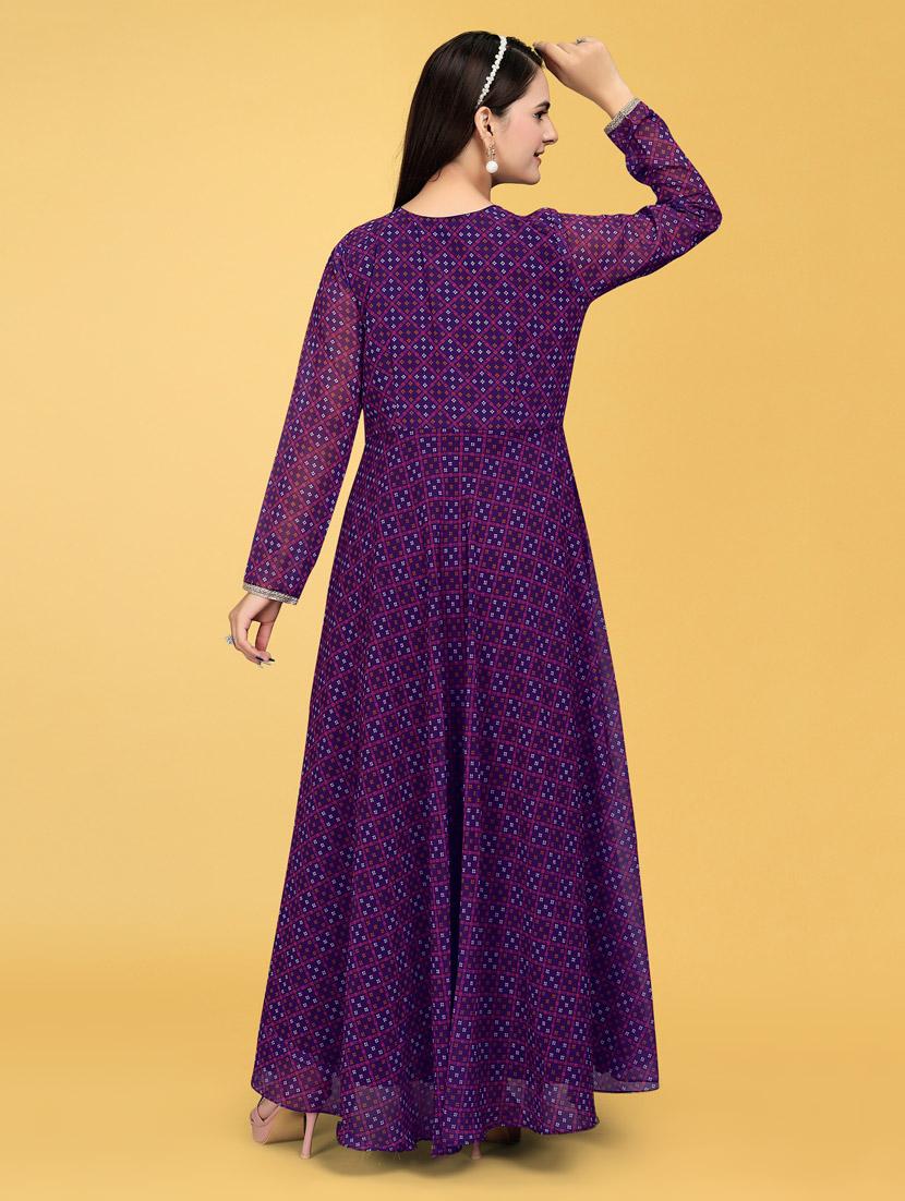 women printed long sleeve fit & flare gown - 22041416 - Standard Image - 3