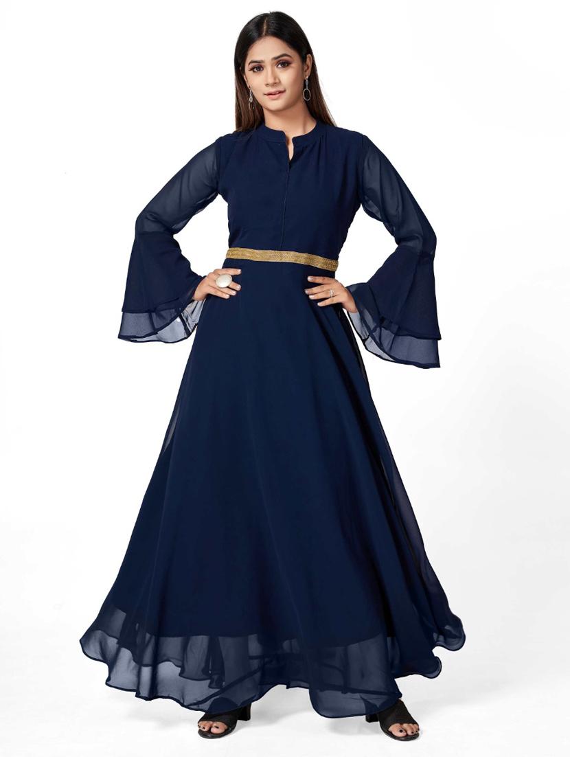 women solid bell sleeve fit & flare gown - 22041417 - Zoom Image - 0