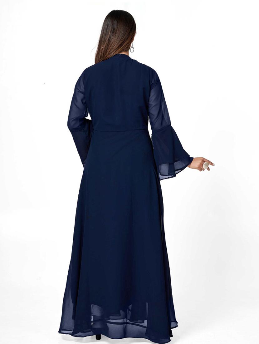 women solid bell sleeve fit & flare gown - 22041417 - Standard Image - 3