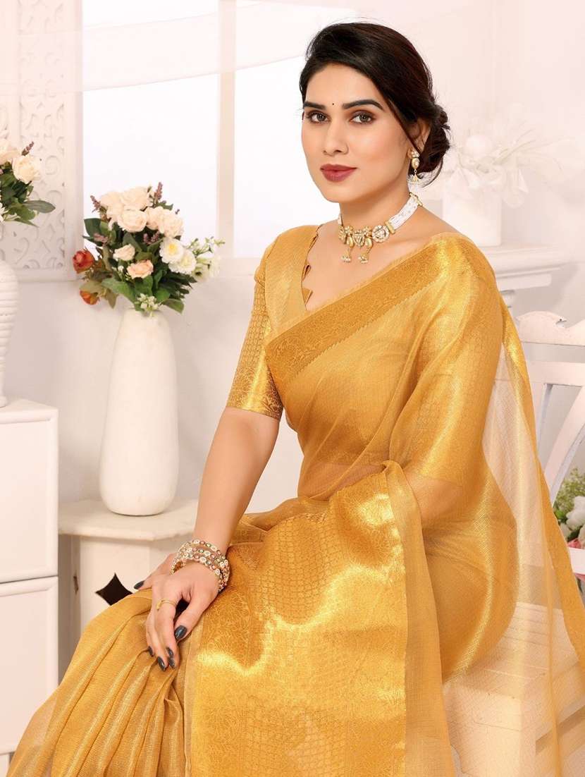 women solid with bordered saree with blouse - 22041439 - Standard Image - 3