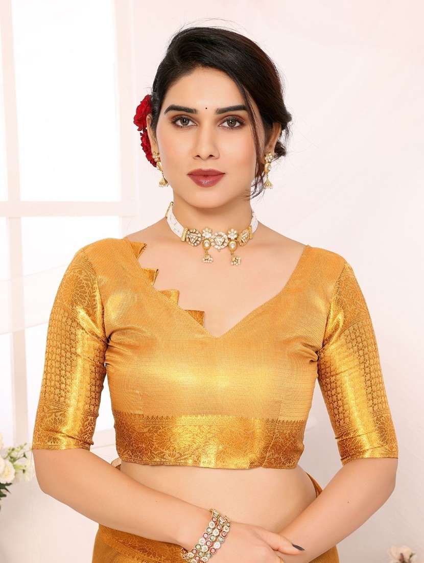 women solid with bordered saree with blouse - 22041439 - Standard Image - 5