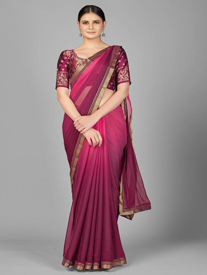 women ombre printed bordered saree with blouse - 22041549 -  Zoom Image - 0