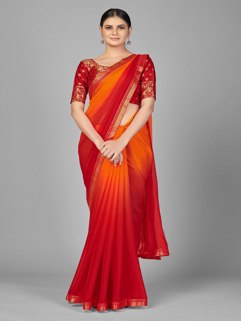 women ombre printed bordered saree with blouse - 22041550 -  Zoom Image - 0