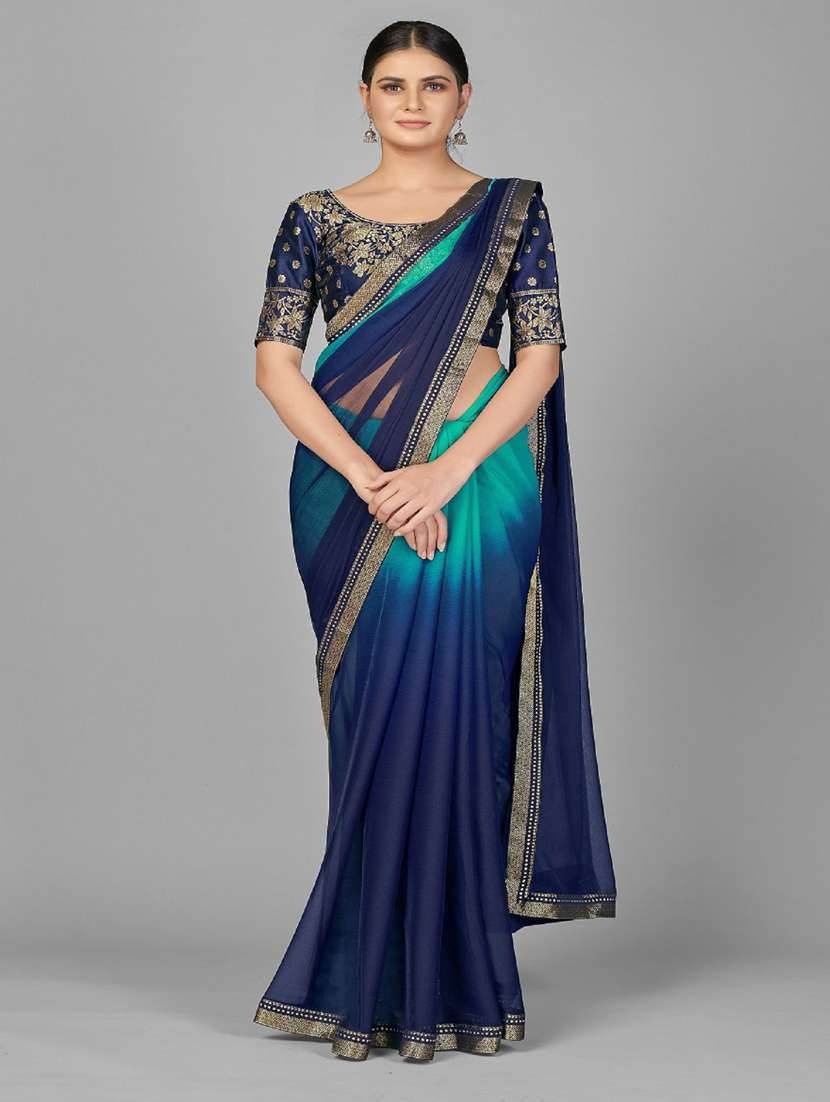women ombre printed bordered saree with blouse - 22041551 -  Zoom Image - 0