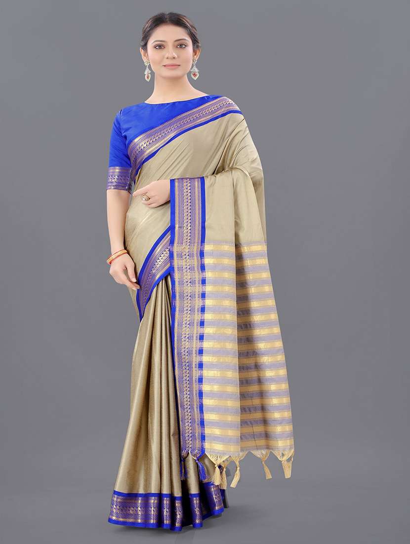 women solid with bordered saree with blouse