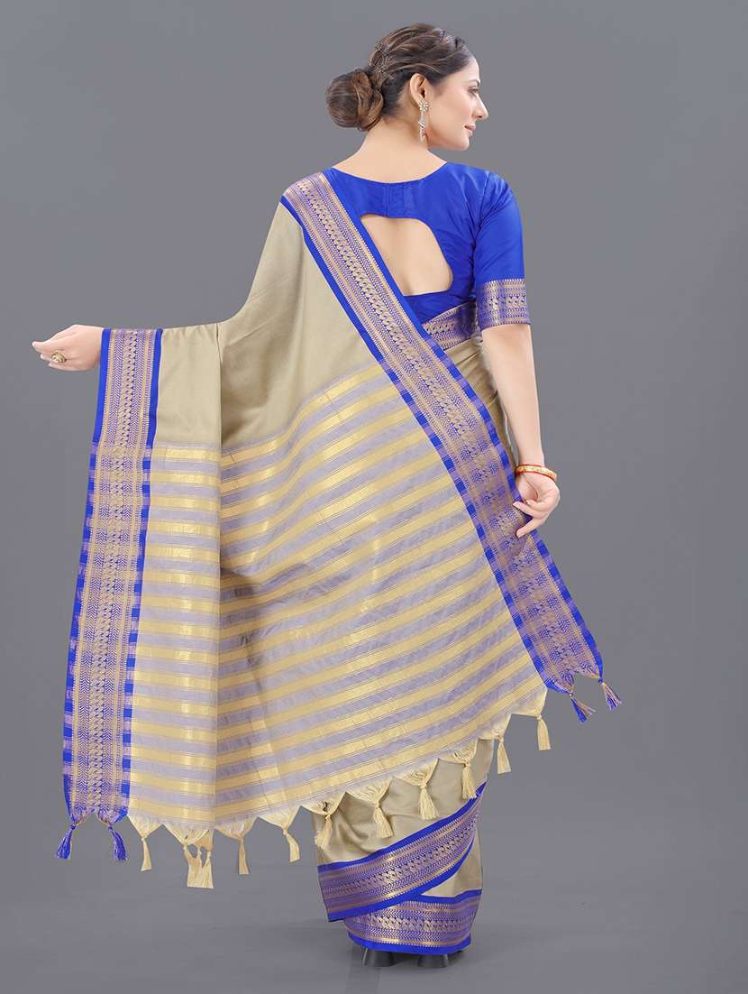 women solid with bordered saree with blouse - 22041564 - Standard Image - 3