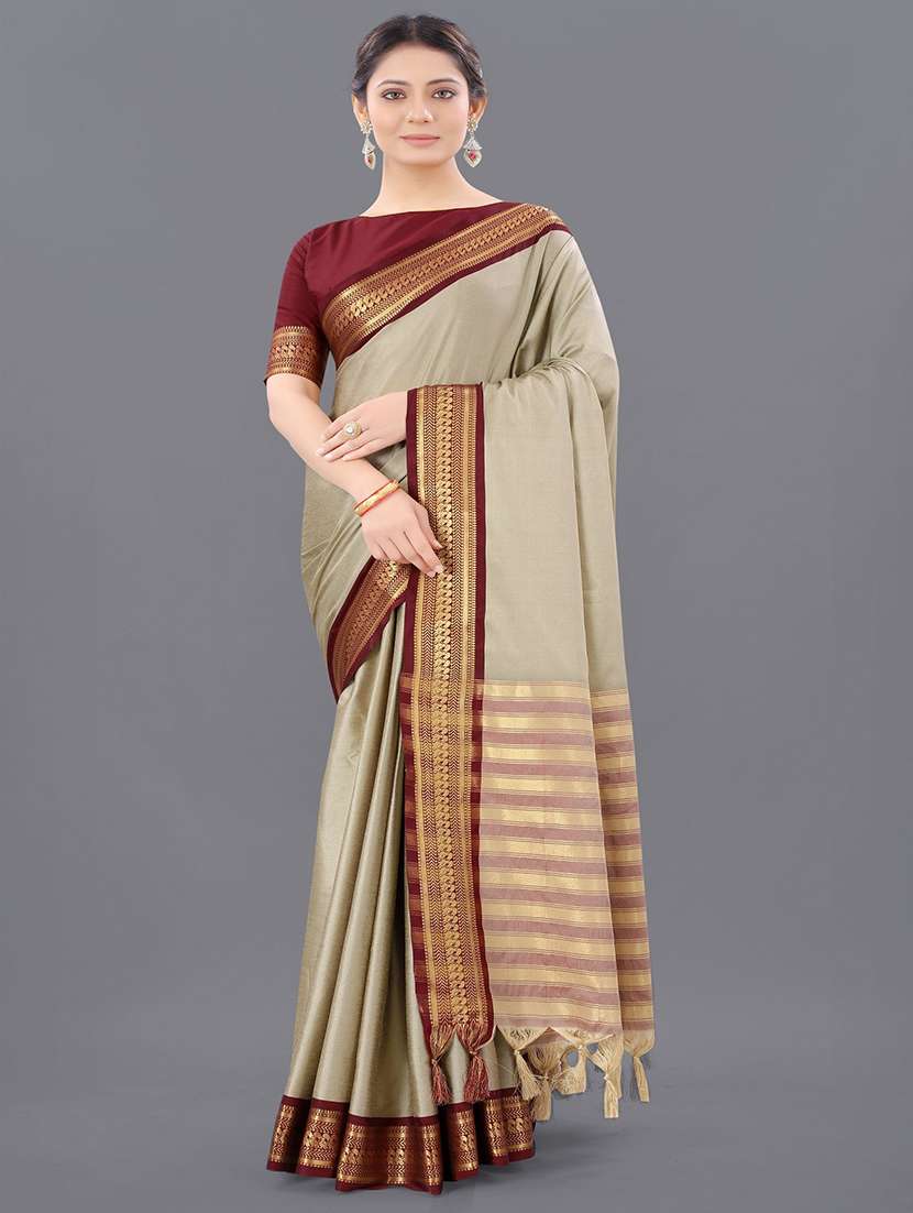 women solid with bordered saree with blouse
