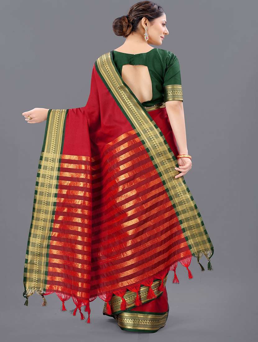 women solid with bordered saree with blouse - 22041568 - Standard Image - 3